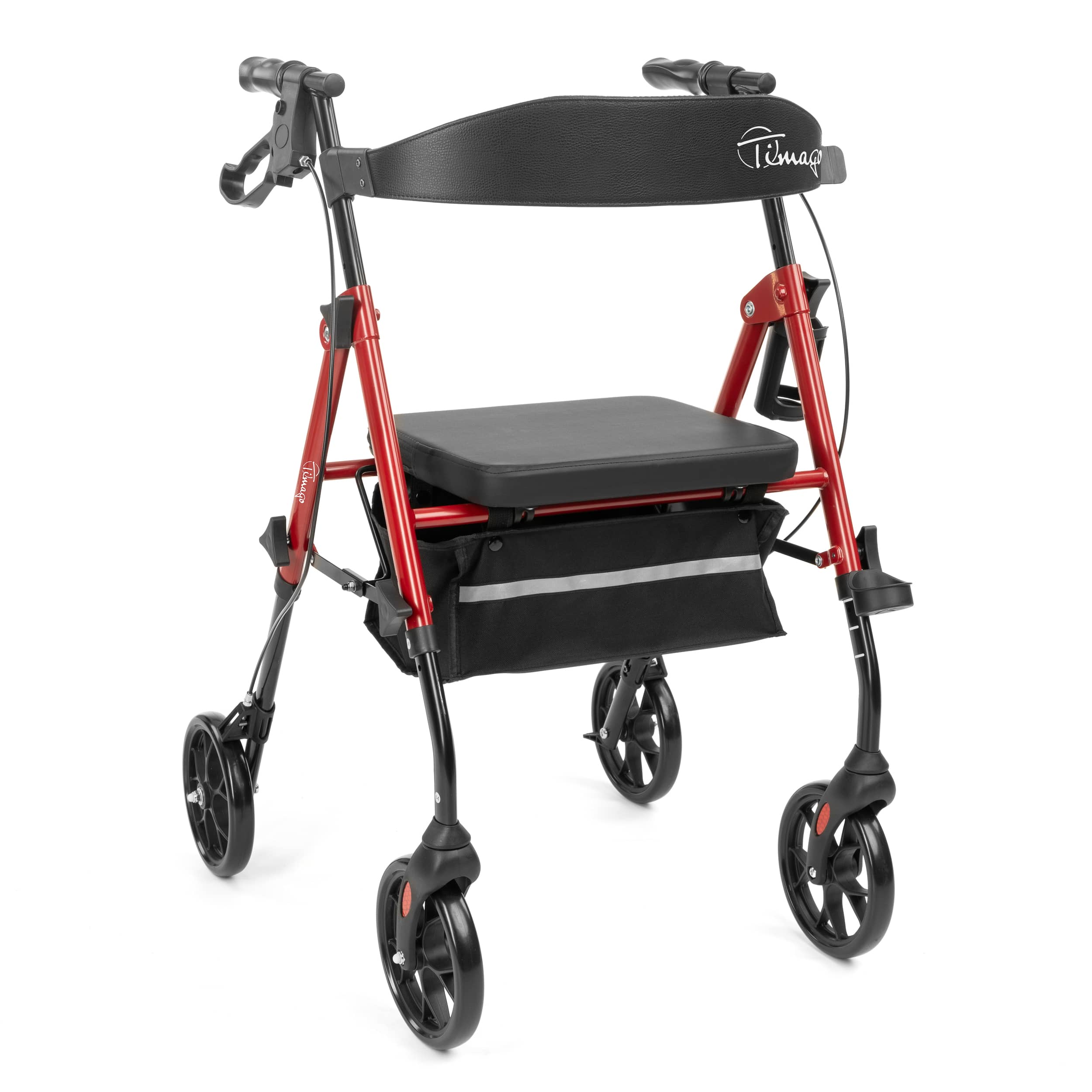 Rollator med højdejusterbart sæde ryglæn og indkøbstaske - Koral