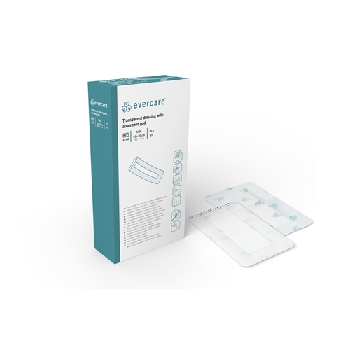 Opatrunek foliowy z wkładem chłonnym evercare - 10x20cm (wkład 5,3x15cm) - 25 szt.