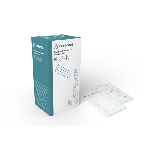 Opatrunek foliowy z wkładem chłonnym evercare - 8,5x15,5 cm (wkład 3,8x11 cm) - 50 szt.