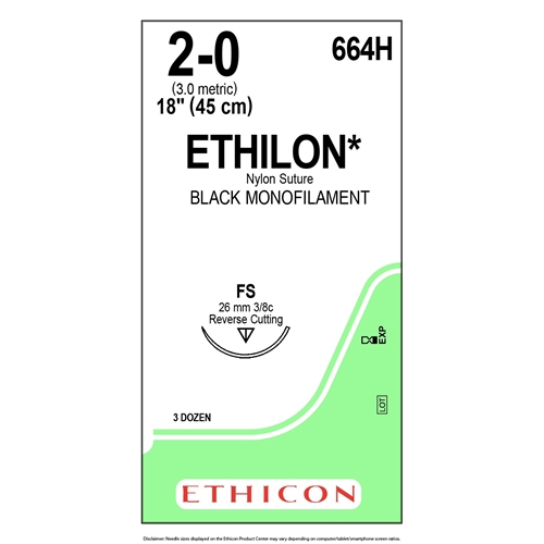 Sutur Ethilon 2-0 664H - 45 cm nål FS - 36 stk.