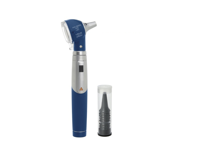 Heine Mini 3000 Fiberoptik-Otoskop mit wiederaufladbarem Griff blau