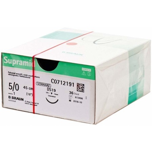 Sutur Supramid 5-0 (1) – 45cm DC19 svart – 36 st