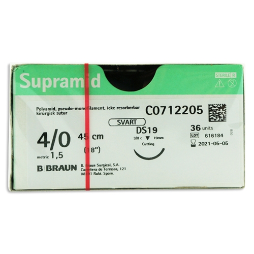 Sutur Supramid 4-0 (1.5) – 45cm DS19 svart – 36 st