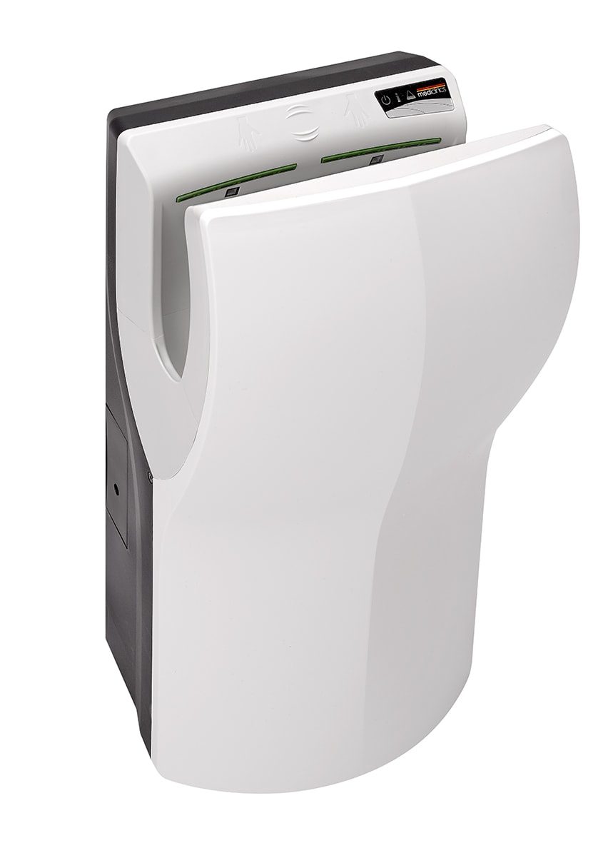 Suszarka do rąk Dualflow Plus - Czas suszenia: 8-15 s - Bezdotykowa - 62-72 dBA - Filtr HEPA - ABS - Vit - Borstade motorer (2 års garanti)