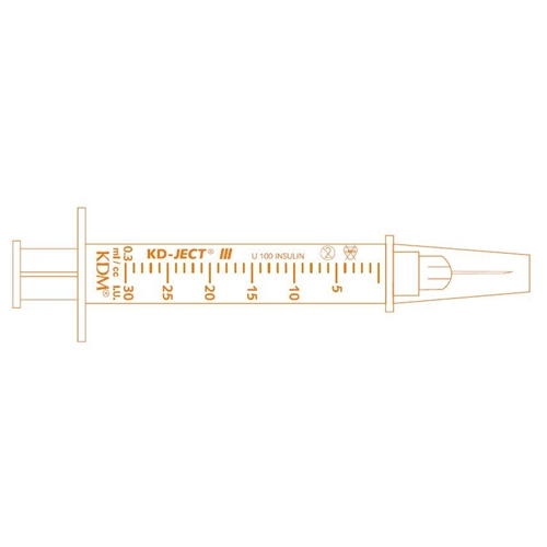 Insulinsprøjte kanyle KD-Ject - 0,3 ml 30G (0,30)x8mm - 100 stk