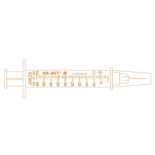 Insulinsprøjte med kanyle KD-Ject - 0,5 ml 29G (0,33)x12,7 mm - 100 stk.