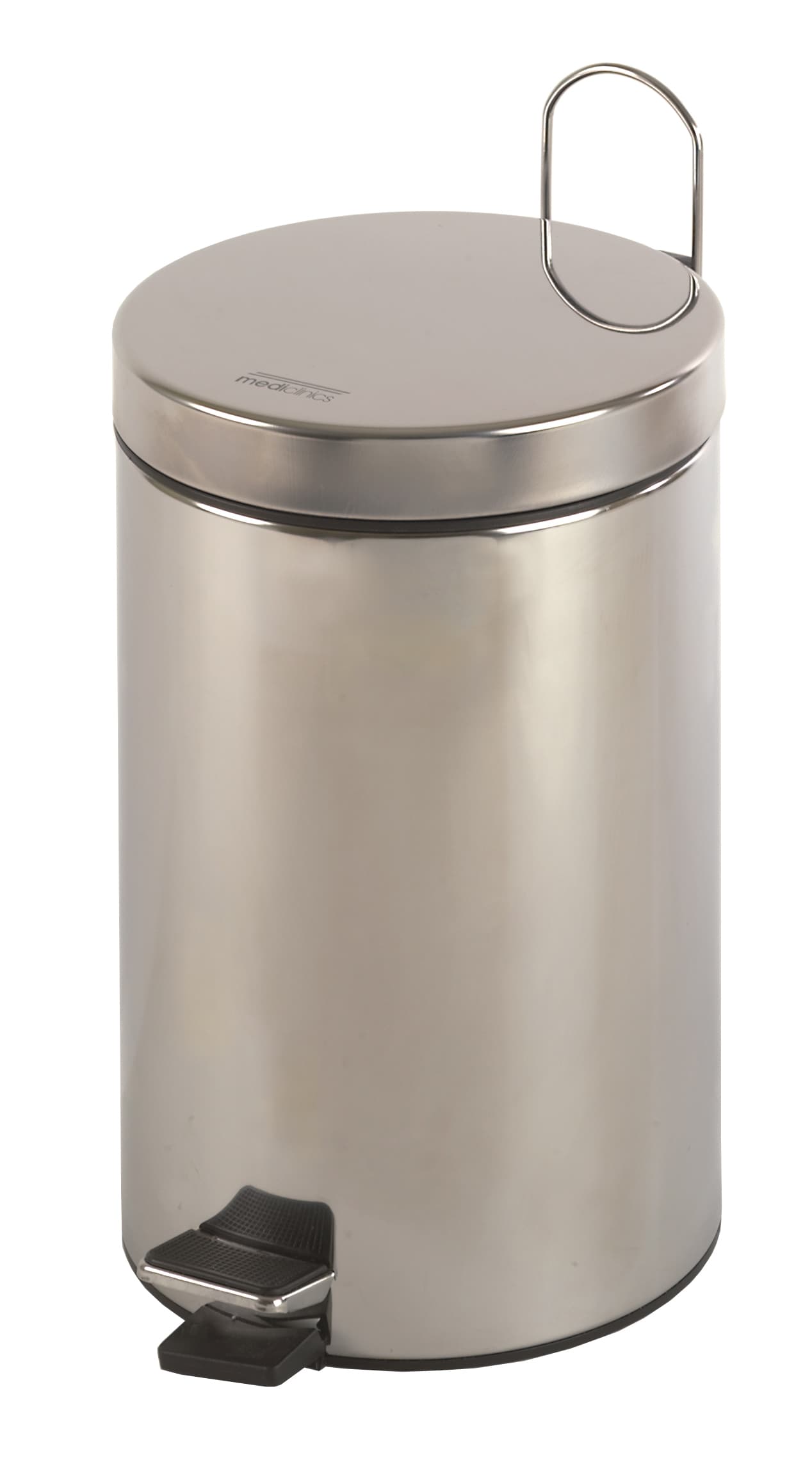 Cylinderformet papirkurv med pedal - 12 liter - Rostfritt stål – Satin