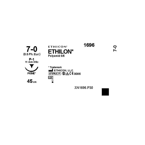 Ethilon sutur 7-0 1696G - 45 cm nål P-1 - 12 stk.