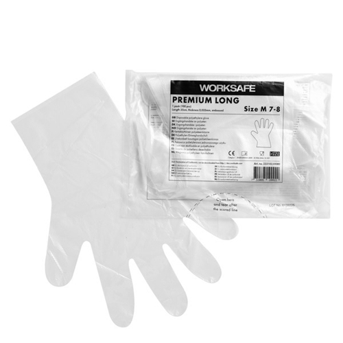 PE-handske Worksafe Prem. Long - M 35 cm 0,035 mm præget - 100 stk.