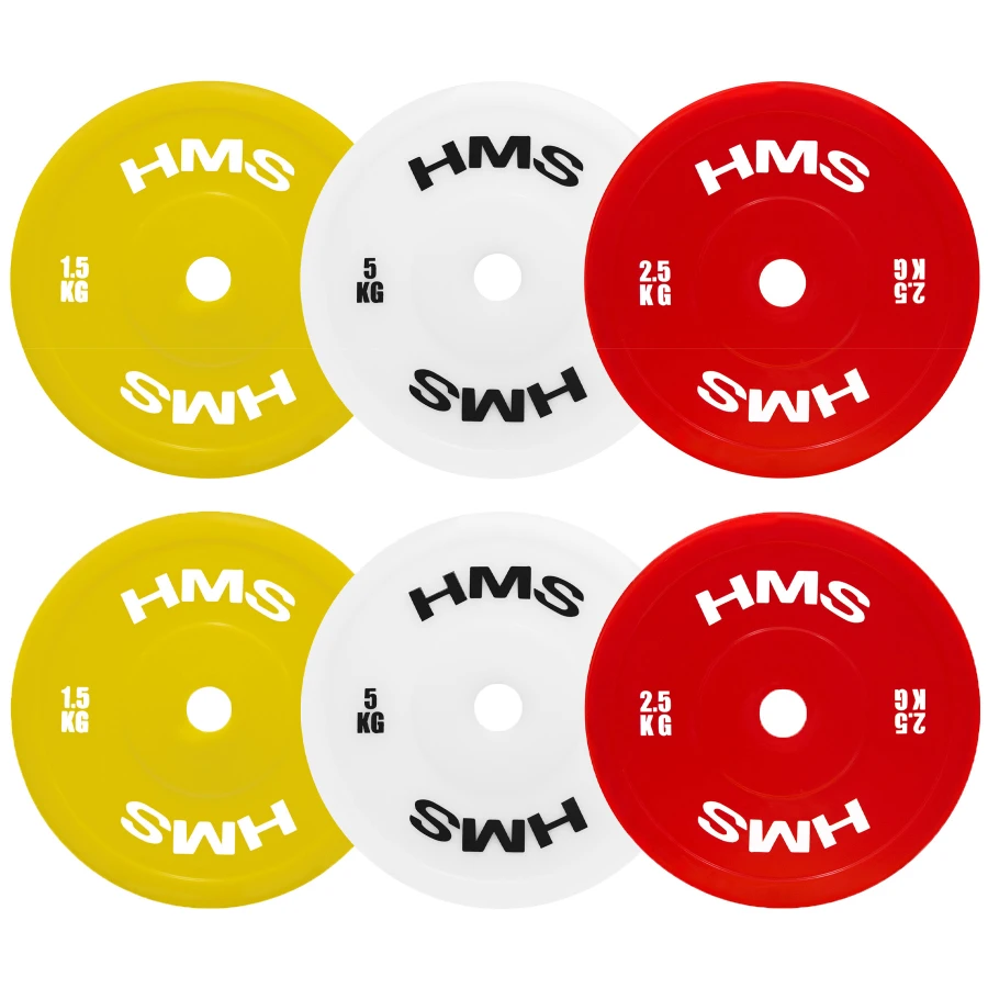 Sæt olympiske PE-vægtskiver 2 x 1,5–5 kg (18 kg i alt) HMS