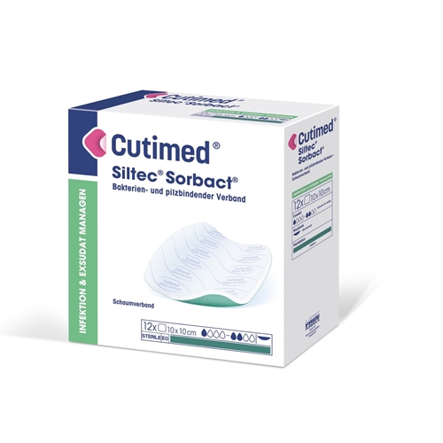 Bakteriebindende skumbandage Cutimed Siltec Sorbact - 20x20 cm - 5 stk.
