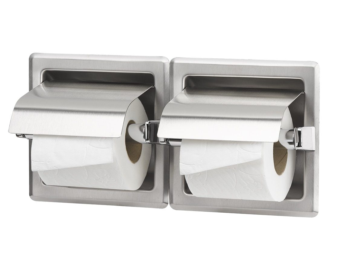 Doppel-Toilettenpapierhalter aus Edelstahl - zum Einbau - Rostfritt stål – Satin