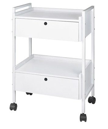 Wózek z białą lakierowaną stalową ramą - 2 półki i 2 szuflady - EASY +