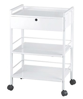 Wózek z białą lakierowaną ramą stalową - 3 półki i 1 szuflada - EASY