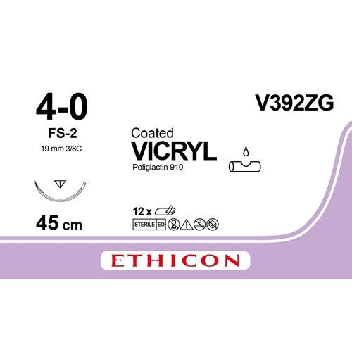 Vicryl sutur 4-0 V392ZG - 45 cm nål F-S2 - 12 stk.