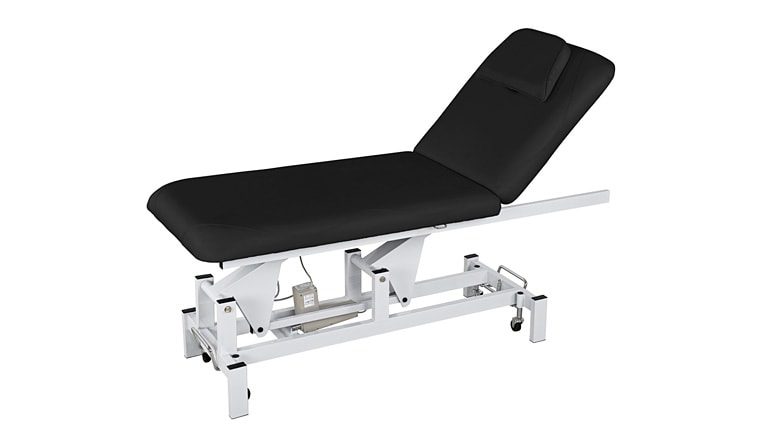 Elektrisk briks - 2-delt med hjul - TwinPillar-lift - ansigtshul - LUMB - Svart