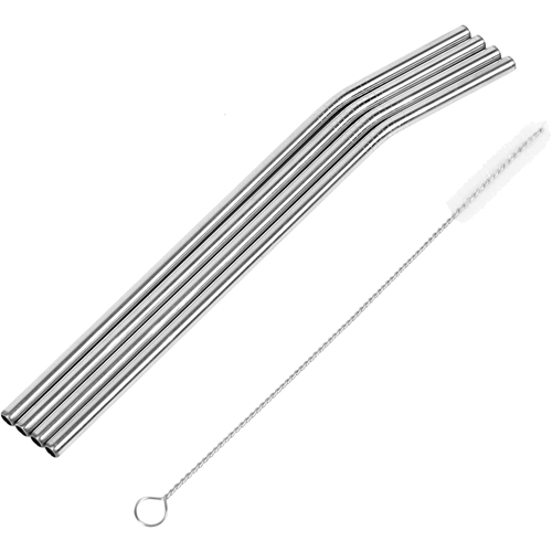 Gebogene Metall-Trinkhalme - 21,5 cm d=6 mm Edelstahl - 4 St.