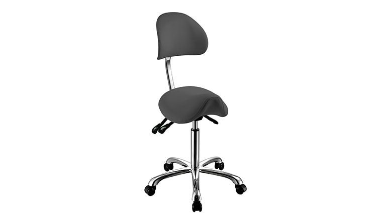 Krzesło siodłowe z ergonomicznym oparciem w eleganckim designie z chromowaną ramą - Noble - Grå