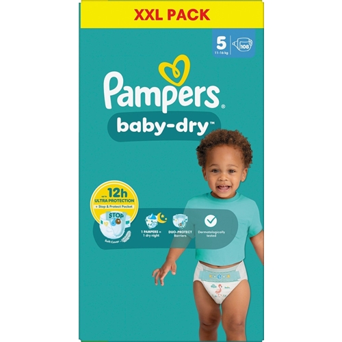 Pampers BabyDry åbne bleer - S5 11-16 kg - 108 stk