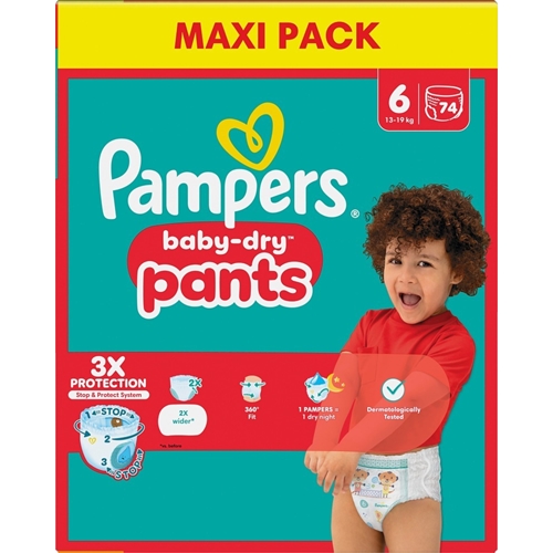 Pampers BabyDry blebukser - S6 13-19kg - 74 stk