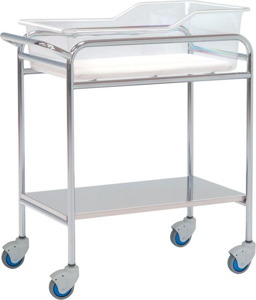 Łóżeczko noworodkowe do neonatologii - chromowana konstrukcja stalowa - 80x48x85 cm