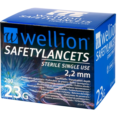Lansett Wellion Safety Lancets – 2,2mm 23G normalflöde blå – 200 st