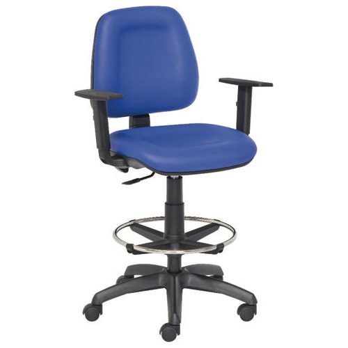 Krzesło laboratoryjne z podłokietnikami podnóżkiem i oparciem - podstawa nylonowa - Blå