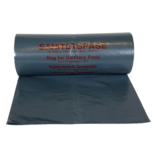 Sanitetspåse LDPE med tryck - 170/150x410mm 20my grå - 100 st