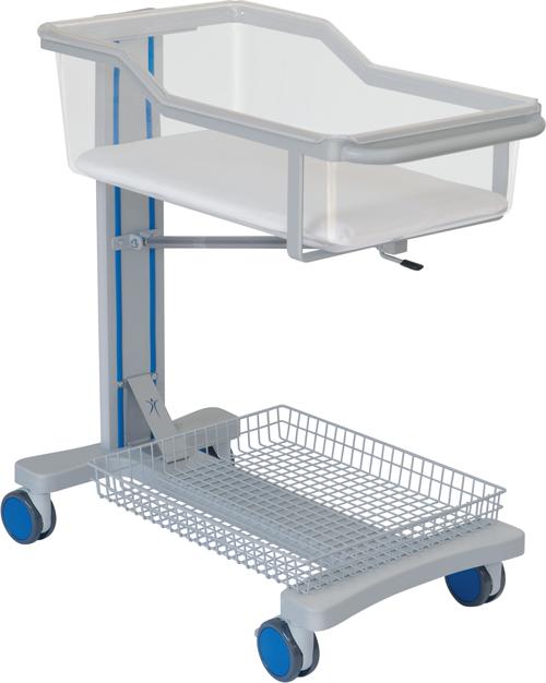 Łóżeczko noworodkowe do neonatologii z pozycją Trendelenburga 90x47x97 cm z koszem