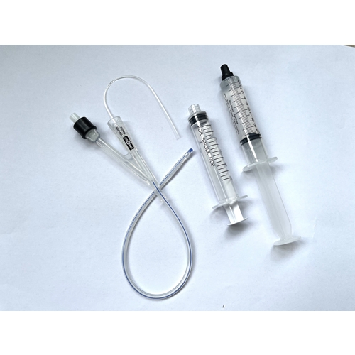 2-vejs kateter med sprøjte UnoQuip - 5 ml ch10 31 cm silikone Nel - 5 stk.