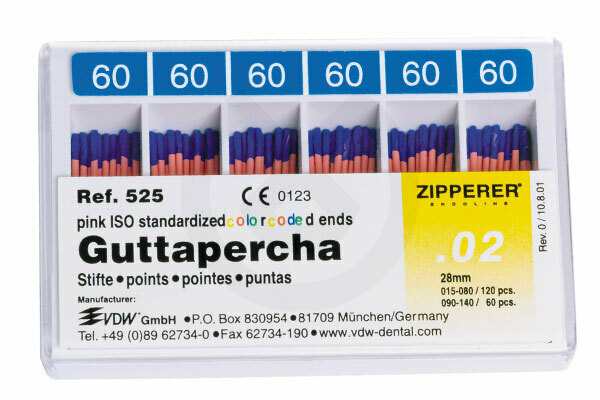 ISO guttaperkaspetsar, storlekar 15-80, Zipperer-VDW – Guttapercha N.60 (525) Zipperer