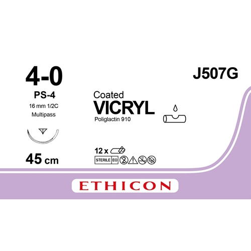 Sutur Vicryl 4-0 J507G - 45 cm ufarvet nål PS 4 - 12 stk.