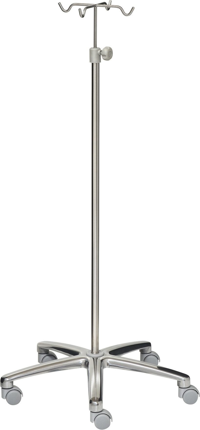 Dropstativ - 4 kroge - rustfrit stål - 640 mm aluminiumsbase - grå hjul