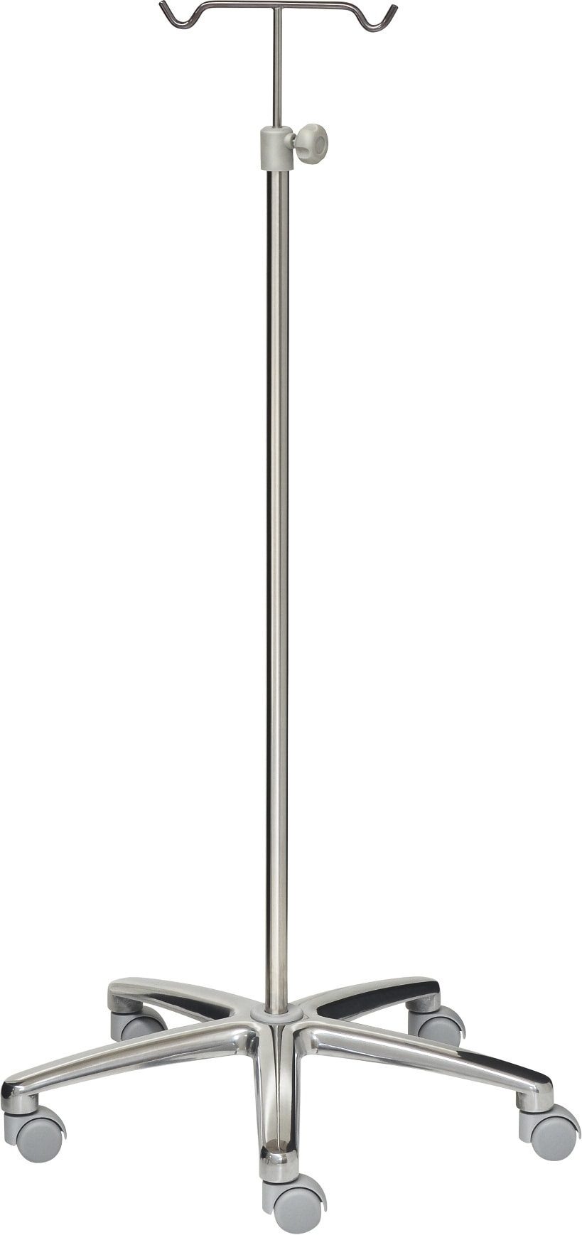 Dropstativ - IV-stativ - 2 kroge - forkromet stål (rustfrit) - grå hjul