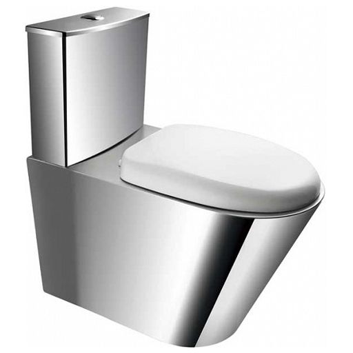 Compact stainless steel toilet with PVC seat - floor-mounted