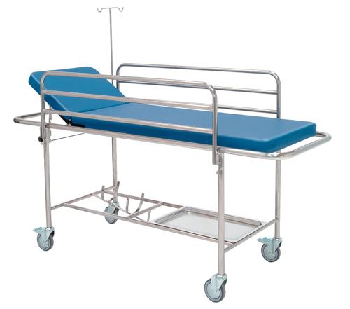 Transportvagn med sidogrindar, droppställ och syrgasbehållare – 205×68 cm
