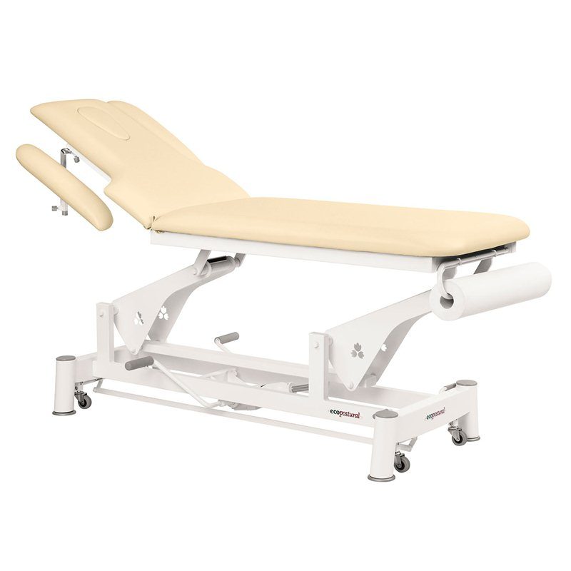Hydraulische Behandlungsliege - 2-teilig mit 4 Armstützen und Rollen - Papierrollenhalter - Utan armstöd