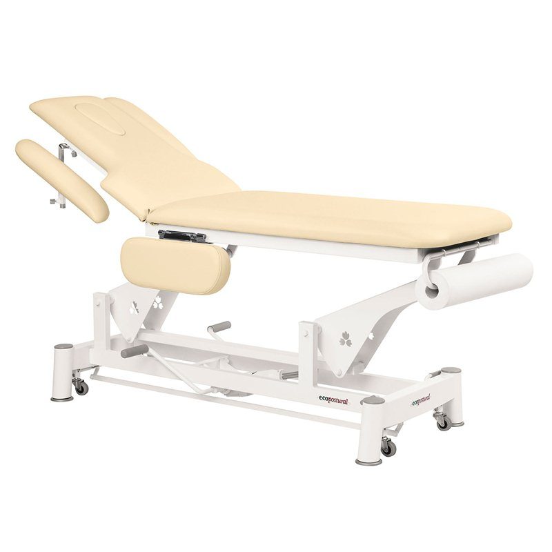 Hydraulische Behandlungsliege - 2-teilig mit 4 Armstützen und Rollen - Papierrollenhalter - Med armstöd