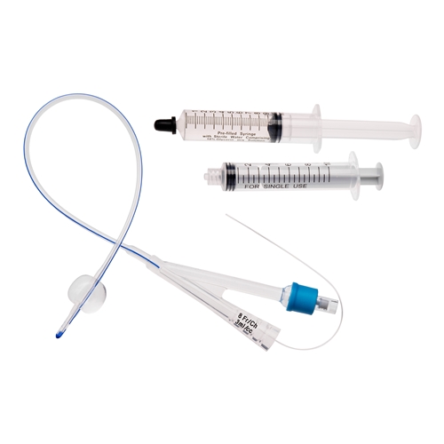 2-vejs kateter med sprøjte UnoQuip - 3 ml ch08 31 cm silikone Nel - 5 stk