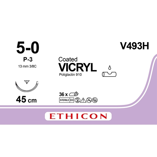Vicryl 5-0 V493H -ompelulanka - 45 cm neula P-3 väritön - 36 kpl