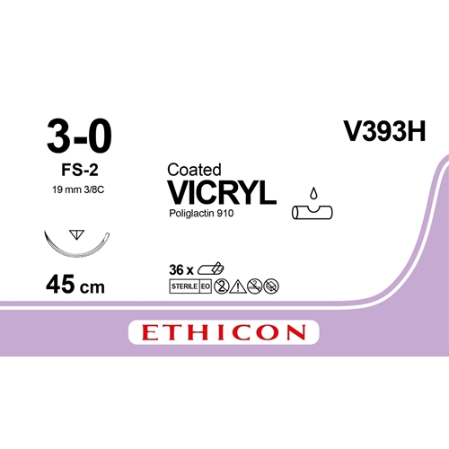 Sutur Vicryl 3-0 V393H - 45 cm nål FS-2 - 36 stk.