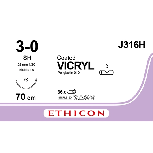 Sutur Vicryl 3-0 V316H - 70 cm nål SH - 36 stk.