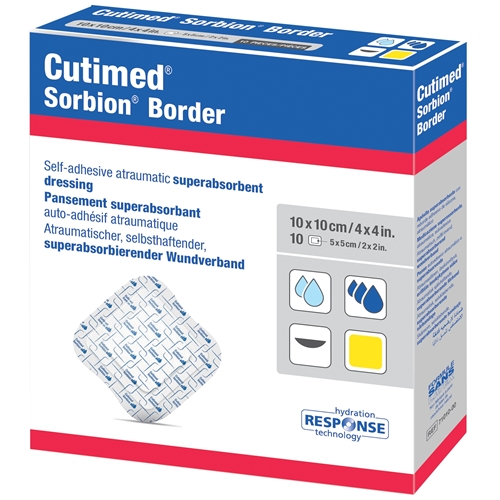 Superabsorberende bandage Cutimed Sorbion - 10x10cm silikone Border - 10 stk.