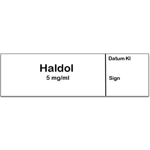 Sprøjteetiket Haldol 5 mg/ml - 12x50 mm hvid med sort tekst - 500 stk.