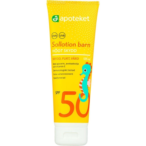 Solcreme Apoteket børn - 125ml SPF 50 uparfumeret lotion