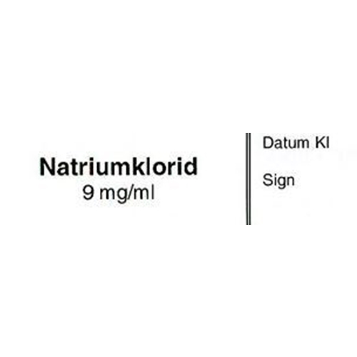 Sprøjteetiket Natriumklorid 9 mg/ml - 12x50 mm hvid med sort tekst - 500 stk.
