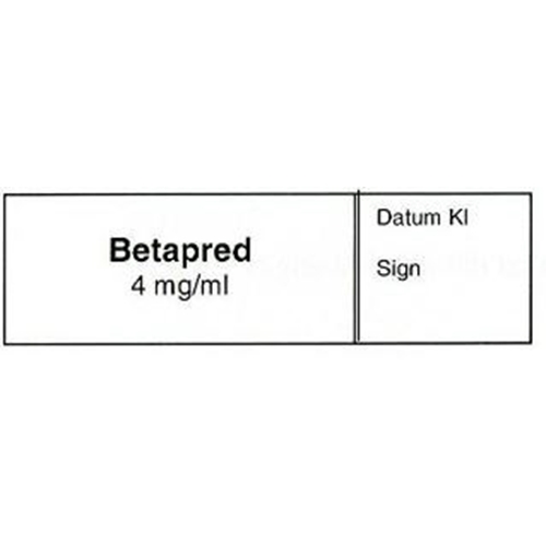 Sprøjteetiket Betapred 4mg/ml - 12x50mm hvid med sort tekst - 500 stk