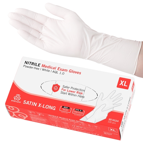 Evercare PF Nitrilhandschuhe XL Satin X-Long weiß AQL 1.0 100 Stück