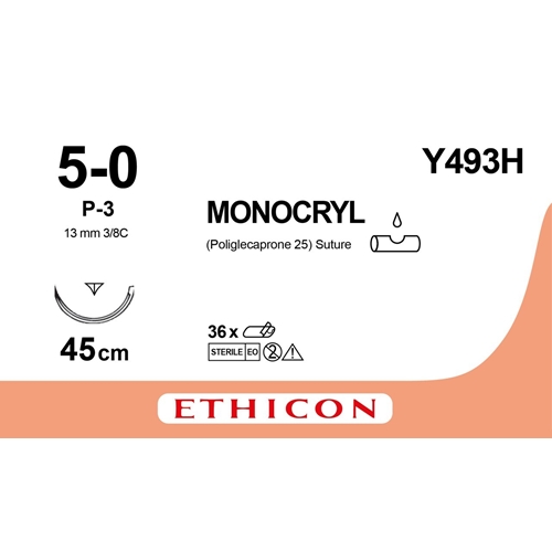 Monocryl-ommel 5-0 Y493H - 45 cm neula P-3 - 36 kpl