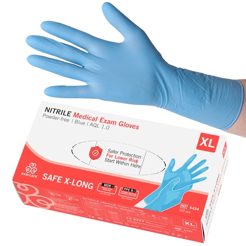 Evercare PF nitrilhandsker - XL SAFE X-LONG blå AQL 1,0 - 100 stk.